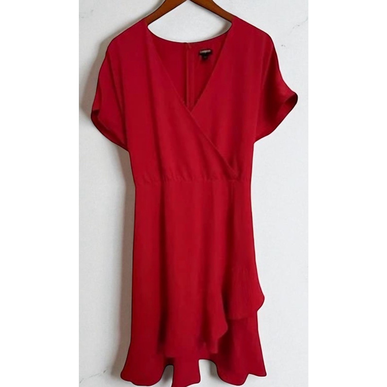 Express Women's Pink Dress Wrap Short Sleeve Knee Length Crepe Fuchsia Ruffle Xl